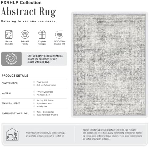 Area Rug Living Room: 3x5 Modern Washable Soft Carpet Black Grey - Image 2