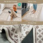 3-Piece Kitchen Rugs Set for Floor, Washable Non-Slip Farmhouse Kitchen Mats for Hardwood Floor, Rustic Floral Boho Runner Rug for Sink,Entryway & Hallway & Bathroom (Beige/Brown/Floral,2x3-2x4-2x5) - Image 4