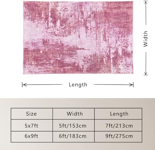 Area Rug 4x6 Pink Rug Washable Boho Rugs Non Slip Low Pile Abstract Small Carpet for Entryway, Bedroom, Kitchen, Classroom, Kids Room, Office, Dorm, Dining Room - Image 2