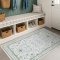 Blue and Green Washable Rugs 3x4 - Vintage Boho Floral Pastel Cream, Washable Low Pile Non Slip Small Throw Accent Area Rug for Bathroom, Door Mat Indoor Entrance, Kitchen, Bedroom Beside Bed Decor by HazoHaus