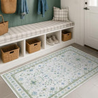 Blue and Green Washable Rugs 3x4 - Vintage Boho Floral Pastel Cream, Washable Low Pile Non Slip Small Throw Accent Area Rug for Bathroom, Door Mat Indoor Entrance, Kitchen, Bedroom Beside Bed Decor by HazoHaus
