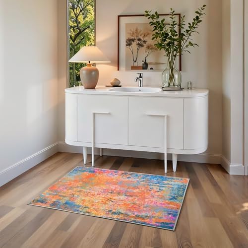 Entrance Rugs Indoor 2x3 Colorful Entry Rug Washable Abstract Rainbow Small Area Rug Non-Slip Low Pile Throw Rugs for Entryway, Kitchen Floor, Front Door Indoor Door Mat, Bathroom, Bedroom Bedside - Image 3