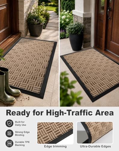 Mibao Front Door Mat Outdoor Entrance, 47" x 24" Heavy Duty Welcome Mat for Outdoor and Indoor, Waterproof Dirt Trapper Doormat, Super Absorbent Indoor Entryway Mat for Patio & Porch - Beige - Image 5