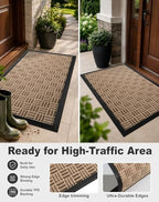 Mibao Front Door Mat Outdoor Entrance, 29.5" x 17" Heavy Duty Welcome Mat for Outdoor and Indoor, Waterproof Dirt Trapper Doormat, Super Absorbent Indoor Entryway Mat for Patio & Porch - Beige - Image 4