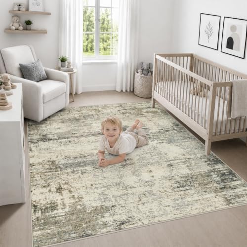 Area Rug Living Room: 8x8 Modern Washable Soft Carpet Ash Brown - Image 5