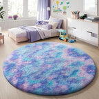 Ophanie Round Rugs 5Ft Tie-Dye Rainbow Purple Area Rug,Aesthetic Room Decor,Fluffy Fuzzy Bedroom Carpet,Plush Soft Shaggy Colorful Living Room Rugs for Kids Home,Nursery with Over 99 pcs Pile fibers by Ophanie
