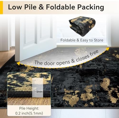 RELEANY Washable 3'x5' Abstract Area Rug for Living Room Black Gold - Image 5