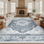 RELEANY Washable Area Rug, Large 10'x14', Grey/White/Beige - Image 2