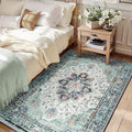 RELEANY Washable Area Rug, 3'x4', Teal Green/White/Navy by RELEANY