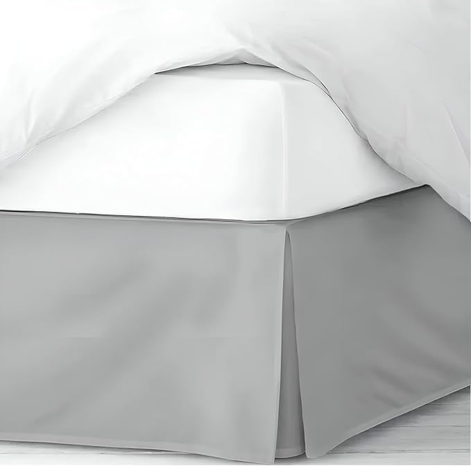 Pleated Bed Skirt Queen Size, 14" Drop with Platform Design for Secure Fit, Split Corners, Wrinkle-Resistant Microfiber for Modern Stylish Look, Tailored Bedding for Hotel Luxury - Light Grey