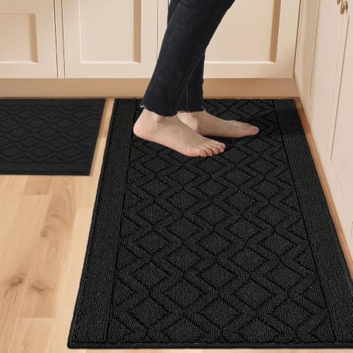 COSY HOMEER 48x20Inch/30X20Inch Kitchen Rug Mats,Black by COSYHOMEER