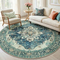 RELEANY Washable Area Rug, Round 6ft, Blue/Vintage Dark Blue by RELEANY