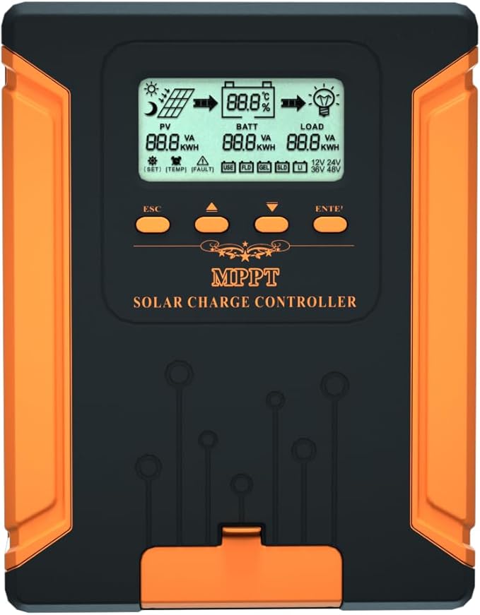 iSunergy 100A 180V MPPT Solar Charge Controller 12V/24V/36V/48V Auto, Heat-Dissipating Metal Housing, Dual Fans, and LCD Display, for LiFePO4, Gel, Lithium, SLD, FLD, and Ternary Battery