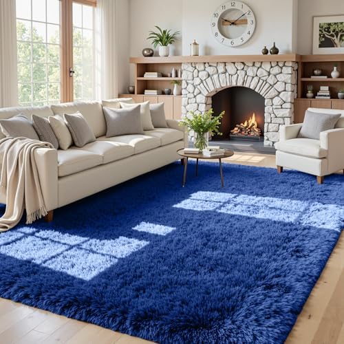 5x8 Fluffy Shag Area Rugs for Living Room Bedroom: Soft Plush Carpet Blue by CarpetAddColortoYourLife