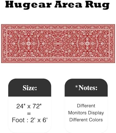 HUGEAR 2x6 Christmas Red Floral Washable Runner Rug for Hallway - Image 2