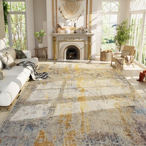 Ompaa Living Room Rug 8x10 Beige Area Rugs Machine Washable Abstract Boho Large Carpet Non-Slip Non-Shedding Faux Wool Indoor Vintage Rug for Bedroom, Classroom, Dining Room, Kids Playroom by OmpaaHomeDecor