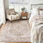 Lofus 4x6 Area Rugs for Living Room, Washable Area Rug, Rugs for Bedroom, Kitchen, Vintage Boho Carpet, Soft Non-Slip, Low Pile Large Area Rug for Office Dining Room, Vintage Beige Brown by Lofus