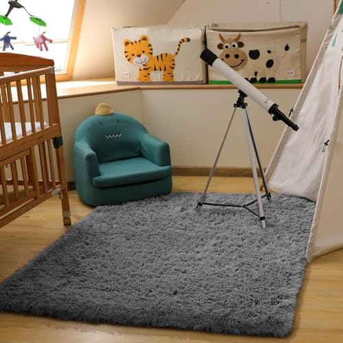 Ophanie Area Rugs for Living Room Bedroom, Washable Non-Slip Fluffy Soft Grey Shag Carpet, Indoor Floor Gray 4x6 Fuzzy Shaggy Living Room Plush Rug for Kids Home Dorm Decor Aesthetic - Image 5