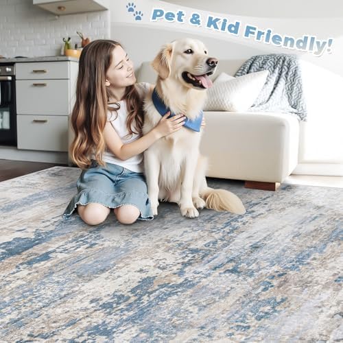 pmtsns Area Rugs 9x12 for Living Room: Washable Rug Modern Abstract Neutral Soft Non-Slip Low-Pile Indoor Large Carpet for Bedroom Dining Room Playroom Home Office (Light Blue Brown, 9'x12') - Image 5