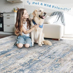 pmtsns Area Rugs 10x14 Living Room: Washable Rug Modern Abstract Neutral Soft Non-Slip Low-Pile Indoor Large Carpet for Bedroom Dining Room Playroom Home Office (Light Blue Brown, 10'x14') - Image 5
