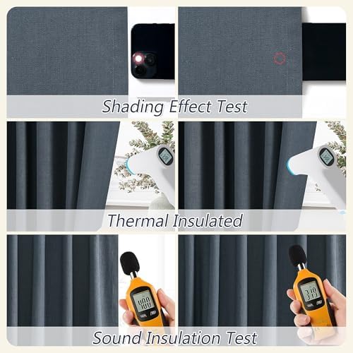 Guken Extra Long 100% Blackout Linen Curtains 102 Inches Vintage Blue - Image 5