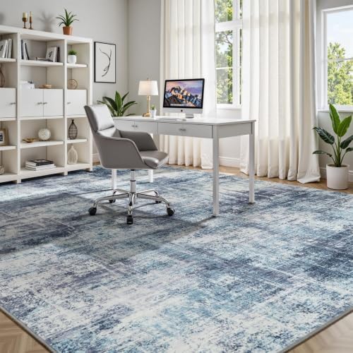 8x10 Area Rug for Living Room, Abstract Washable Non-Slip Large Rugs, Blue - Image 6