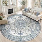 RELEANY Washable Area Rug, Round 8ft, Blue/White/Gray by RELEANY