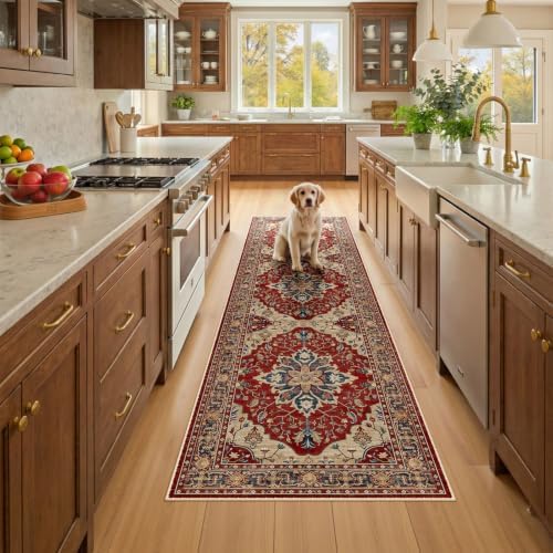RELEANY Washable Area Rug, Runner 3'x10', Red/Blue - Image 3