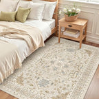 Madane Area Rug 3x5, Washable Vintage Entry Rugs for Bedroom, Beige/Blue by Madane