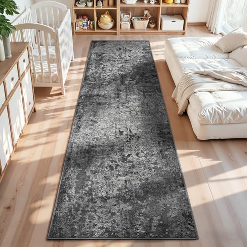 2x12 Black Rug Runners for Hallways Kitchen Runner Rug Non Slip Washable Black Long Runner Rugs with Rubber Backing Soft Abstract Carpet Runner for Bedroom, Kitchen, Bathroom, Entryway by OmpaaHomeDecor
