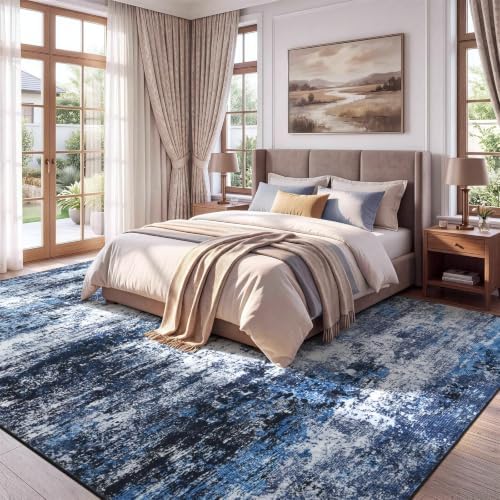 9x12 Area Rug for Living Room, Abstract Washable Large Rugs, Blue Gray - Image 2