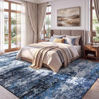 9x12 Area Rug for Living Room, Abstract Washable Large Rugs, Blue Gray - Image 2