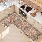 Boho Kitchen Mats for Floor 2PC Anti Fatigue Kitchen Rugs, Retro Red - Image 2