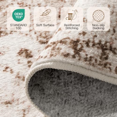 Lofus 9x12 Area Rugs for Living Room, Washable Area Rug, Big Rugs for Bedroom, Kitchen, Vintage Boho Carpet, Soft Non-Slip, Low Pile Large Area Rug for Office Dining Room, Vintage Beige Brown - Image 4