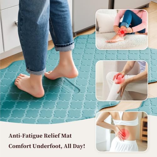 Arenarug Upgrade Scalloped Embossed Kitchen Mats for Floor 2PCS Cushioned Anti Fatigue Waterproof Foam Kitchen Rugs Non Slip Washable Comfort Standing Mat for Sink Laundry, 17.3"x30"+17.3"x59", Blue - Image 3