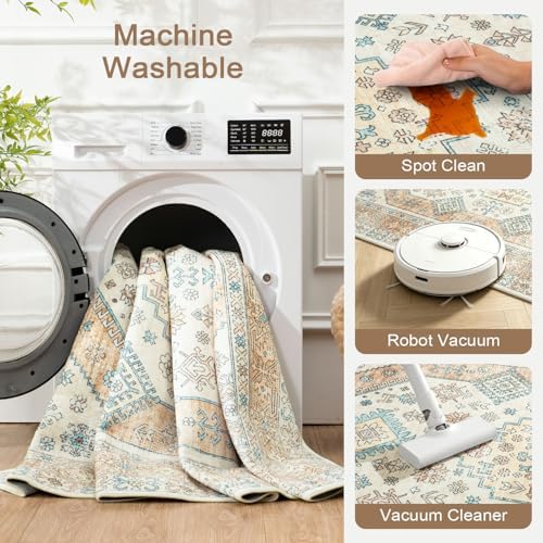Lofus Living Room Rugs 8x10, Boho Orange and Beige Washable Carpet - Image 6