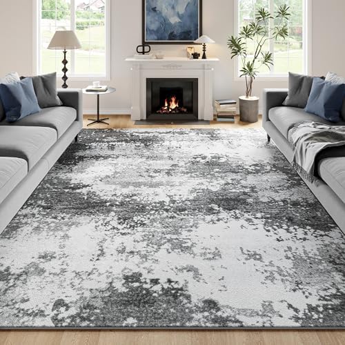 Washable Rug 8x10 Area Rugs for Living Room Bedroom Carpet, Grey Indoor Vintage Abstract Boho Large Rug Non Slip Faux Wool Rugs for Dorm, Dining Room Table, Nursery, Kids Playroom, Gray by Acapet