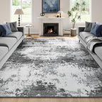 Washable Rug 8x10 Area Rugs for Living Room Bedroom Carpet, Grey Indoor Vintage Abstract Boho Large Rug Non Slip Faux Wool Rugs for Dorm, Dining Room Table, Nursery, Kids Playroom, Gray by Acapet