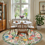 PLHXFR Round Area Rug Living Room: 4 ft Floral Washable Soft Carpet Green - Image 4