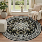 Round Area Rug for Living Room: 6ft Boho Washable Rug Black Gold - Image 2
