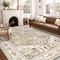 Yamaziot Area Rug 8x10, Non-Slip Washable Boho Vintage Living Room Bedroom Rug with Rubber Backing, Low Pile Faux Wool Soft Distressed Rug Floor Carpet for Living Room, Bedroom by Yamaziot