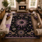 Vacuum-Friendly, 10x12 Washable Area Rug, Black Purple Beige by meejou
