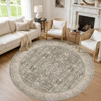 Round Area Rug Living Room: 6ft Neutral Washable Carpet Warm Taupe by Luxturiy