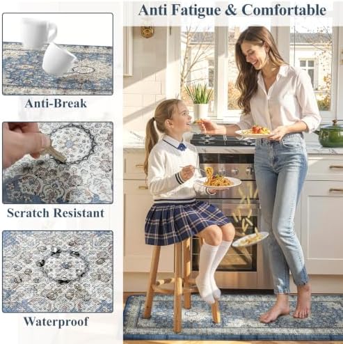 Collive Cushioned Anti Fatigue Kitchen Runner Rugs, 17.3”x59”, Vintage Blue - Image 6
