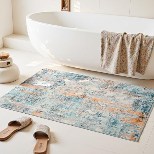 Entrance Rugs Indoor 2x3 Blue Entry Rug Washable Abstract Small Area Rug Non-Slip Low Pile Throw Rugs for Entryway, Kitchen Floor, Front Door Indoor Door Mat, Bathroom, Bedroom Bedside - Image 4