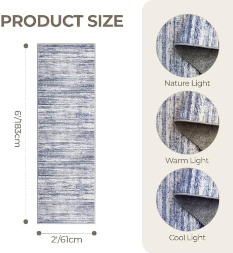 2x6 Runner Rug Non Slip,Washable Hallway Runner Rug,Blue - Image 2