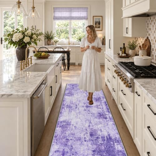 RELEANY Washable Runner 2'x8' Abstract Area Rug for Hallway Purple - Image 4