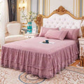 Double Lace Bed Skirt for Queen Bed - 17in. Drop, Easy Fit Ruffle Bedskirt Wrap Around Bed Skirt, Anti Wrinkle & Fade Resistant by Lmaray