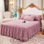 Double Lace Bed Skirt for Queen Bed - 17in. Drop, Easy Fit Ruffle Bedskirt Wrap Around Bed Skirt, Anti Wrinkle & Fade Resistant by Lmaray