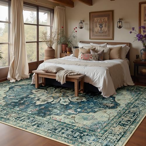 RELEANY Washable Area Rug, Large 10'x14', Blue/Vintage Dark Blue - Image 3